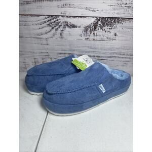 NWT Kuailu Blue Warm Slip On Faux Fur Interior Comfort Slippers Size 8